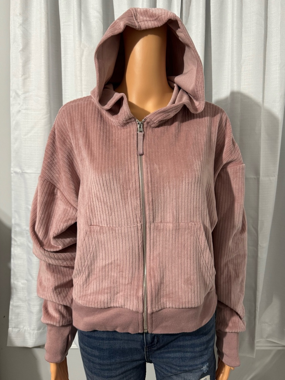 Pretty Jessica Simpson size M pink mauve full zip velour hooded sweatshirt new